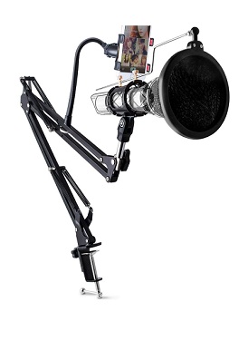 Stand Mic + Pop Filter + Holder HP Fleksibel