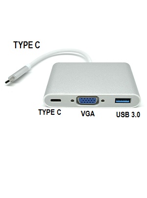 Kabel Converter USB Type C to VGA, USB 3, Type C