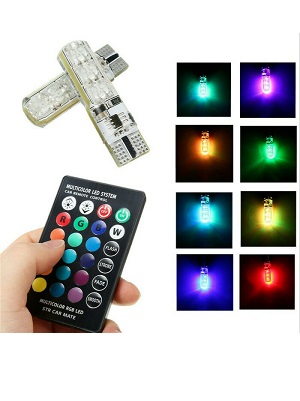 Lampu Led Senja T10 RGB 2 biji + Remote, Mobil Motor