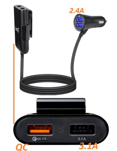 Charger Mobil 4 port usb (2 depan , 2 belakang)