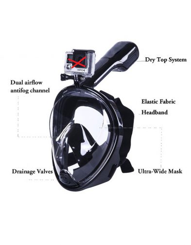 Snorkel Full face Masker Penutup Wajah Menyelam + Holder camera