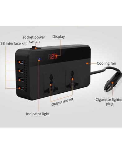 Inverter Mobil 4 Port Usb + 2 Steker Display Led