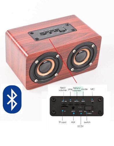 Bluetooth Speaker Stereo Subwoofer Cas Motif kayu Cas