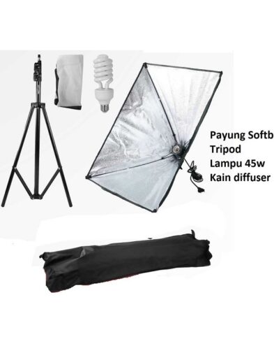 1set Payung Foto Studio Tripod Softbox Reflektor Fotografi + lampu
